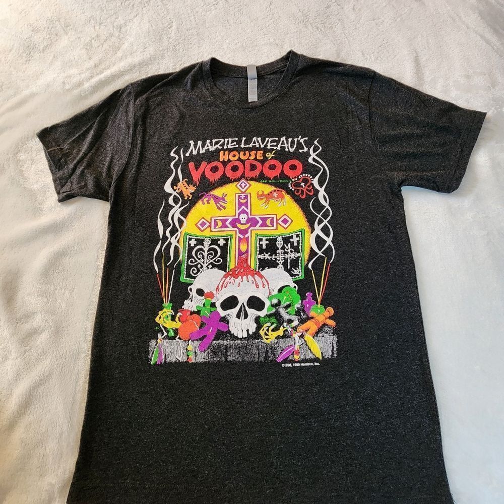Vintage 1998 Marie Laveau's House Of Voodoo Gray Tshirt With Graphics Medium